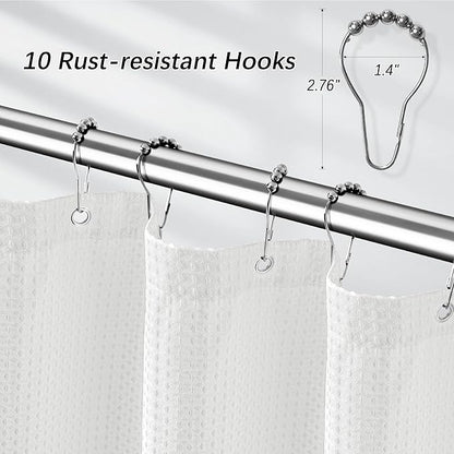 Stall Waterproof Shower Curtain Waffle Weave 60 Inches Beige Heavy Duty for Bathroom, Machine Washable 256GSM Modern Shower Curtains with 10 Metal Hooks, 60Wx72H