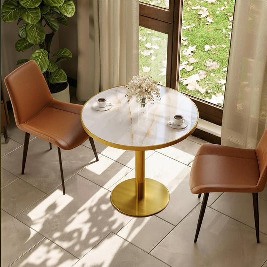 31.5" Round Tulip Table with 1.2" Thick Gold Vein Onyx Sintered Stone Top (Marble Look) & Brushed Gold Frame, Modern Luxury Dining Table for 2-4 People for Kitchen Nook, Café & Patio