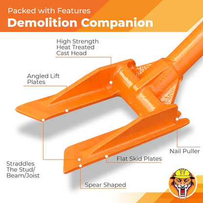 48” Oval Handle Demolition Bar – Ceiling/Wall Demo Bar - Versatile Multi Tool - For Home Renovations and DIYs - Trusted by Contractors, Firefighters & Restoration Professionals