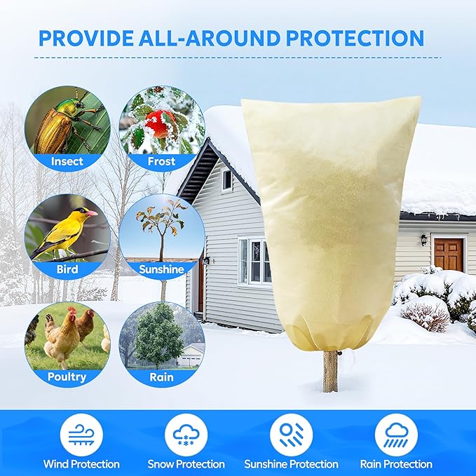 MIXC Plant Covers Freeze Protection, 47.2''×70.8'' Winter Cold Weather Frost Blankets Shrub Jacket with Drawstring Reusable Frost Protection Cloth for Outdoor Plants Fruit Tree Potted (4 Pack)