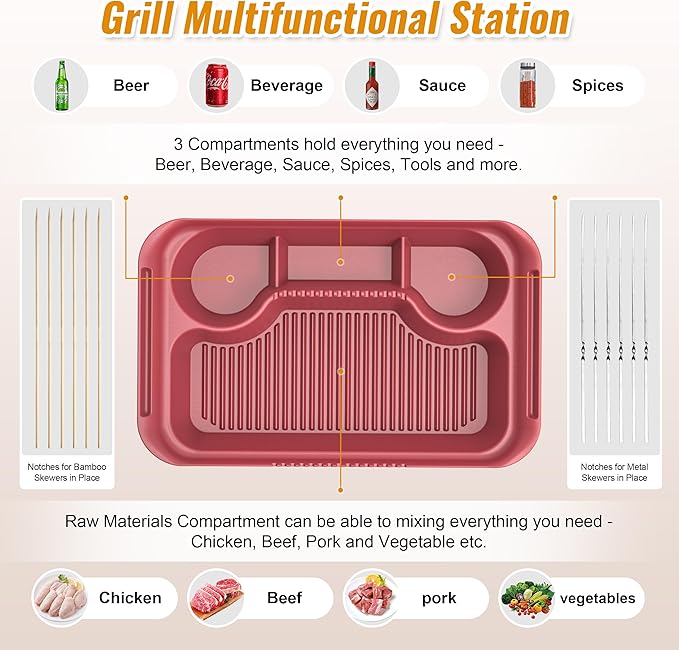 4PCS Melamine Grill Prep Station Tray Set, Outdoor BBQ Grill Station Accessories for Raw and Cooked Food, BBQ Grill Tools Added