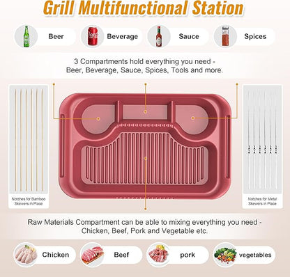 4PCS Melamine Grill Prep Station Tray Set, Outdoor BBQ Grill Station Accessories for Raw and Cooked Food, BBQ Grill Tools Added