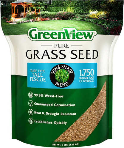 GreenView Pure Grass Seed Turf Type Tall Fescue Sun & Shade Blend, 7 lb. Bag – Covers up to 1,750 sq. ft.