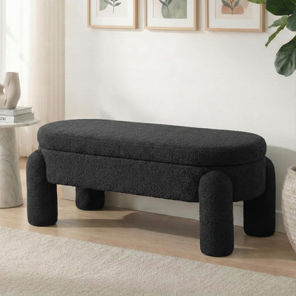 Upholstered Storage Ottoman Bench,45.1" Modern Bench,Large Sherpa Ottoman with Storage and Seating,End of Bed Bench,for Entryway, Hallway, Living Room,Bedroom (Black)