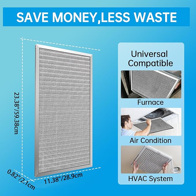 UBeesize 12x24x1 Reusable Electrostatic Air Filter HVAC AC Furnace Filter,MERV 8,Washable, Lasts a Lifetime,Permanent Air Filter,Breathe Fresher,Home And Office(Actual Size:11.38x23.38x0.82 Inch)