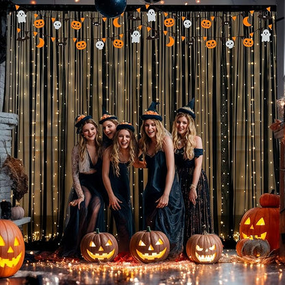 10x10ft Black Chiffon Backdrop Curtain with Lights for Wedding Birthday Parties, Wrinkle Free Backdrop Curtains with Lights for Halloween Baby Shower Gender Reveal Photo Shoot (5 x 10ft,2 Panels)