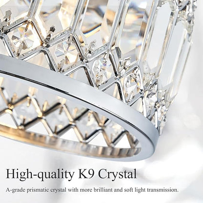 Crystal Chrome Ceiling Light, Modern Semi Flush Mount Ceiling Lighting Fixture, Round Hallway Lighting Fixtures for Entryway Kitchen Bedroom Laundry Room, 1-Light, 9 Inch