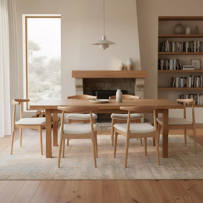 ROCITY Wood Dining Chairs Set of 4 Fabric Kitchen Chairs with Linen Cushion and Barrel Backs Mid Century Modern Dining Room Chairs Natural Wood