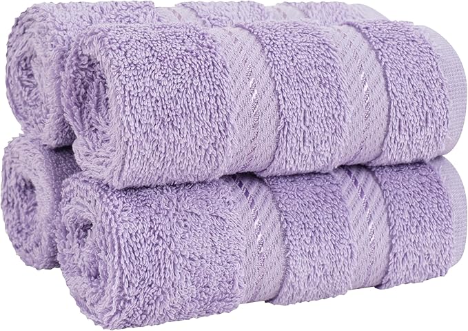 American Soft Linen Luxury Washcloths for Bathroom, 600 GSM 100% Cotton 4 Piece Turkish Wash Cloth Set, 13x13 in Soft Rags for Body and Face, Lilac Washcloths