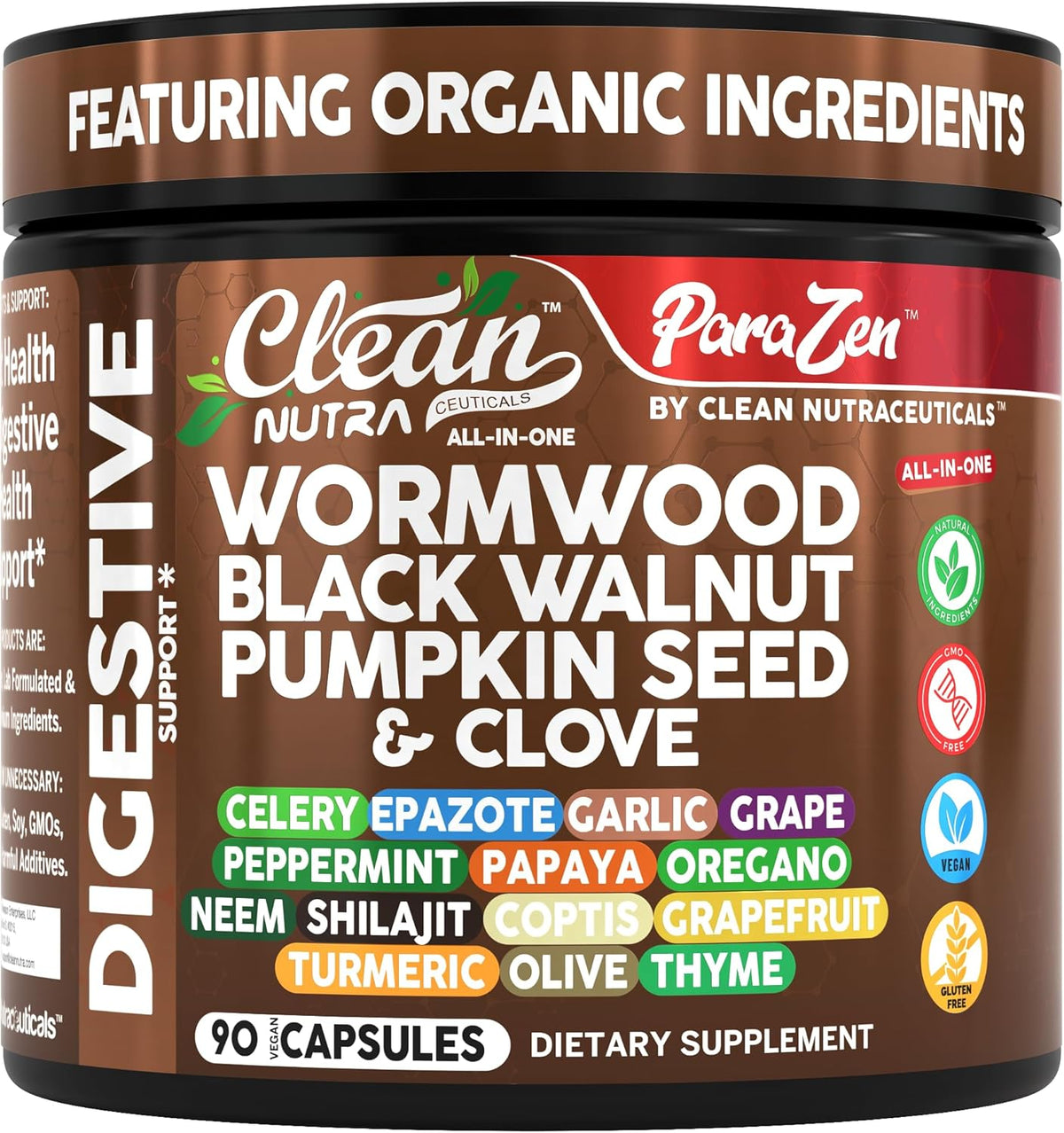 Clean Nutra Wormwood Black Walnut Pumpkin Seed Clove Oil Celery Garlic Grape Papaya Neem Diatomaceous Earth Womens Probiotic Gut Health Cleanse Detox Oregano Olive Turmeric Supplement Vegan Capsules