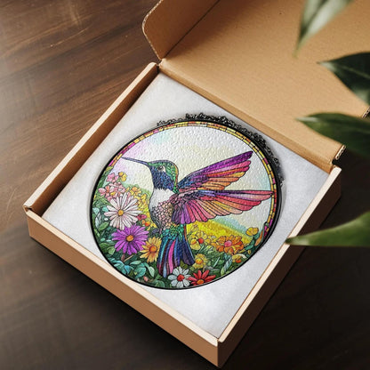 Hummingbird Suncatcher Stained Glass Window Hanging Decor - Hummingbird Gifts for Women, Birds Lovers Spirit Birds Glass Panel Garden Decorations Birthday Christmas for Mom Grandma
