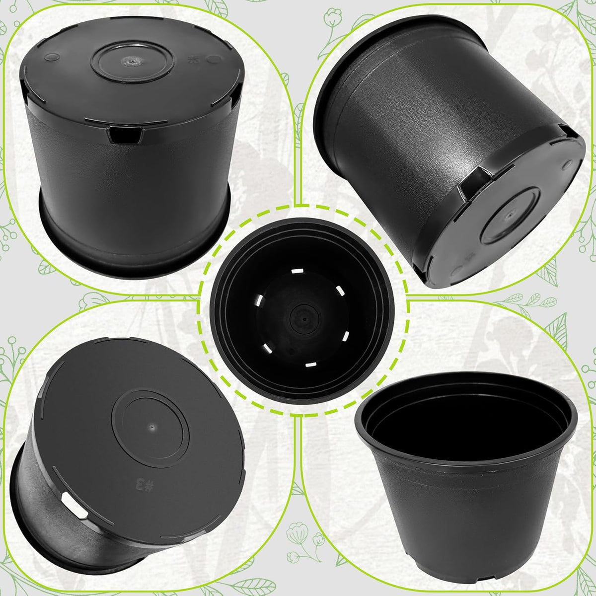 3 Gallon Nursery Pots Plastic Container Injection Molded Pot for Plants Flexible with Drainage Holes Suitable for Plants Soil Growers or Hydroponics Black 10 Pcs