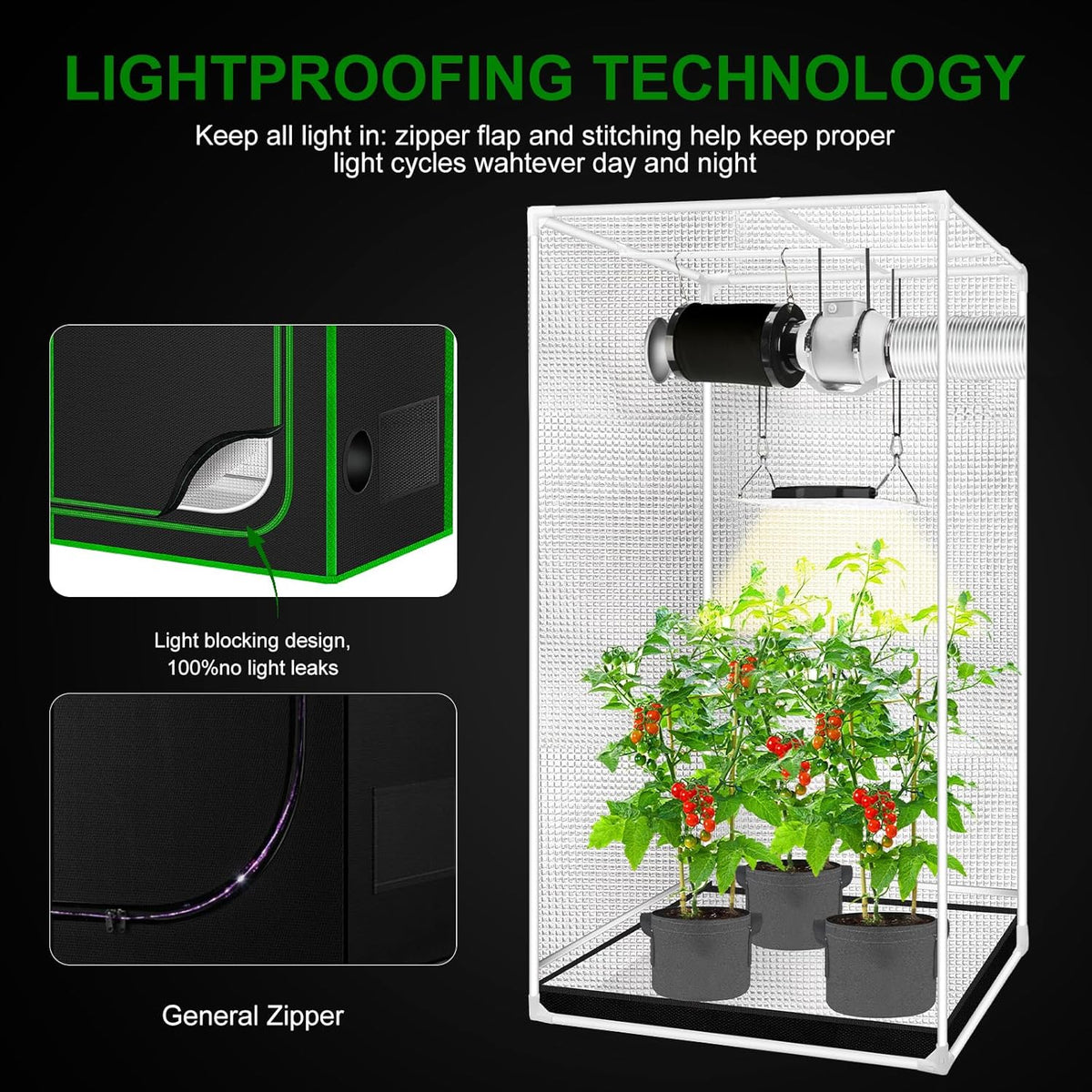 MELONFARM 4x2 Grow Tent, 48"x24"x60'' High Reflective 600D Diamond Mylar Canvas with Observation Window and Floor Tray for Hydroponic Indoor Plant Growing