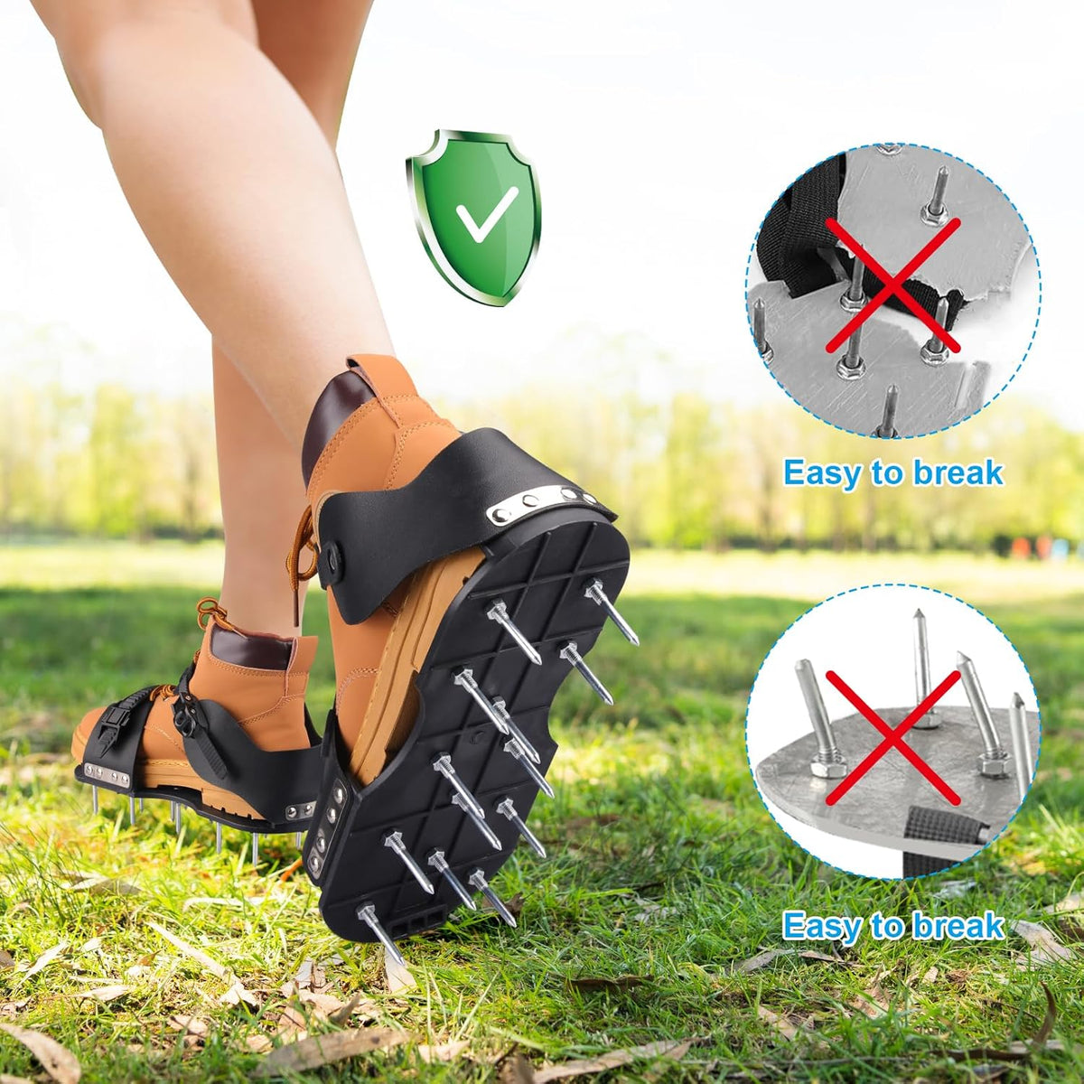 Lawn Aerator Shoes, Aerator Shoes with Adjustable Loop Strap and Snap-On Buckle, with 26 Stainless Steel Nails Lawn Aerator Shoes for Lawn Soil Aeration for Patios, Gardens, Lawns