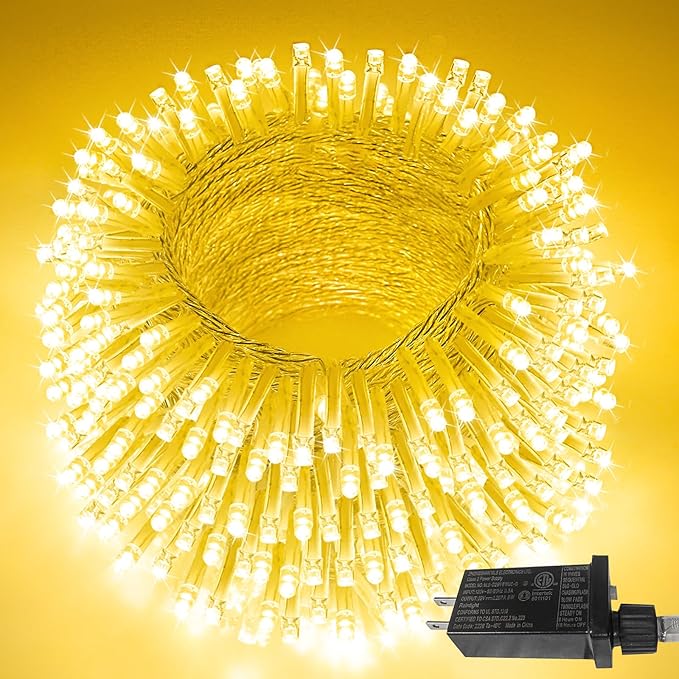 66FT 200LED Christmas String Lights Outdoor/Indoor, Extendable Twinkle Fairy Lights Waterproof Clear Wire with 8 Modes&Timer Function for Garden Bedroom Patio Christmas Tree Decorations (Warm White)