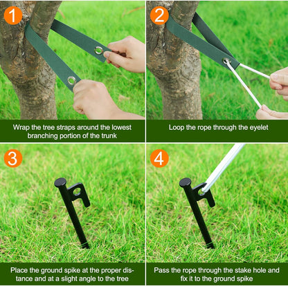 Tree Stake Kits, Heavy Duty Tree Stakes and Supports Kits for Young Trees Against Bad Weather, 3 Pcs Tree Stake, 3 Pcs Tree Straps, 32.8 FT Rope