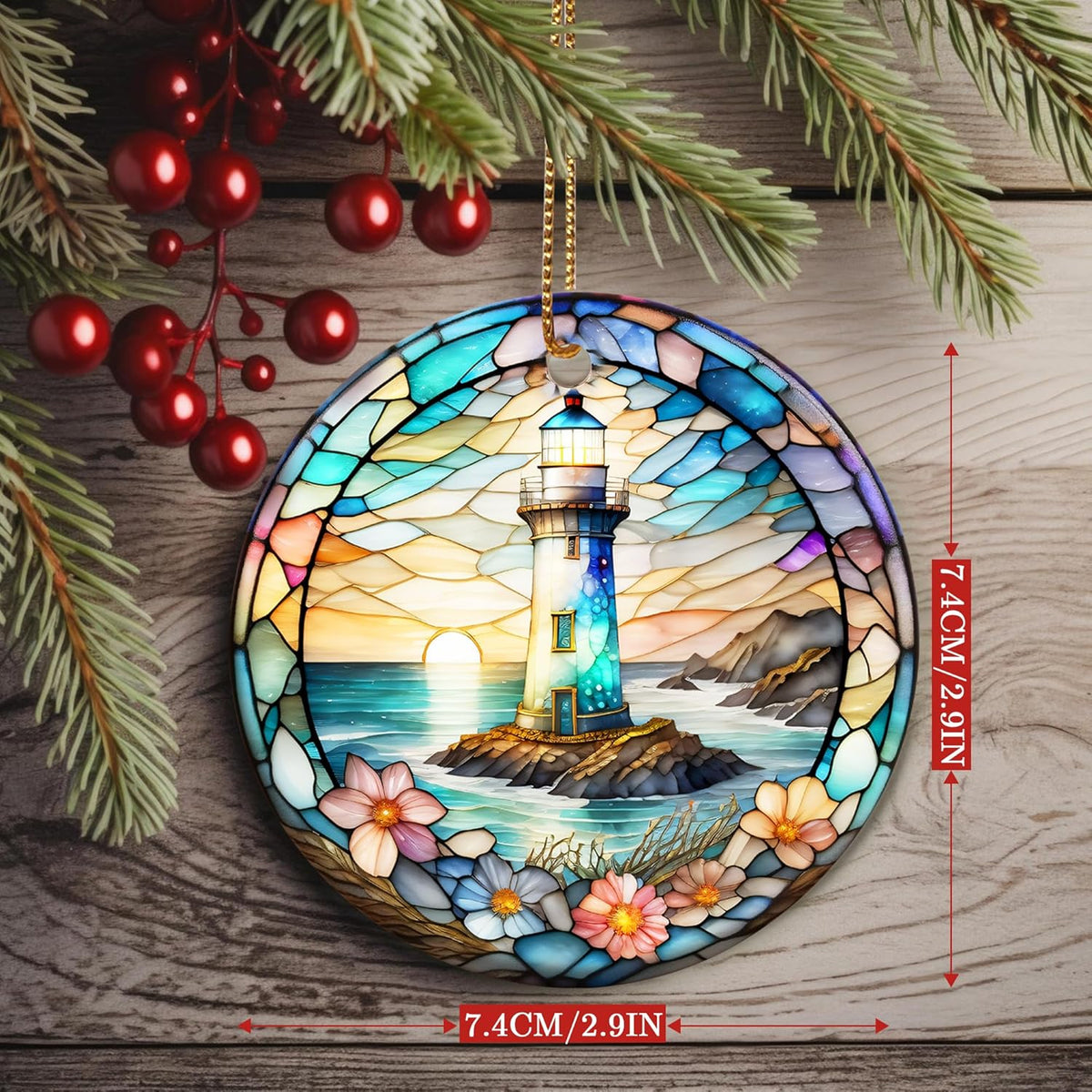 Colorful Ceramic Lighthouse Christmas Ornament for Tree, Holiday Decorations, Christmas Decor, Lighthouse Lovers Gifts, Ornament Gift Ideas
