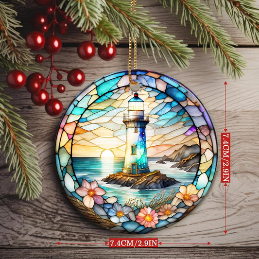 Colorful Ceramic Lighthouse Christmas Ornament for Tree, Holiday Decorations, Christmas Decor, Lighthouse Lovers Gifts, Ornament Gift Ideas