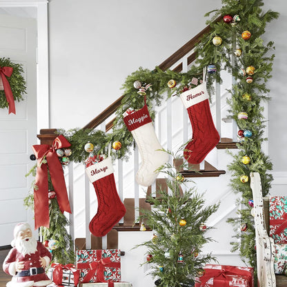 SearchI Personalized Christmas Stocking, 18 Inches Large Custom Family Christmas Stocking with Names Customized Knit Embroidered Xmas Stockings Initial Knitted Fireplace Hanging Stockings (6 Pcs)