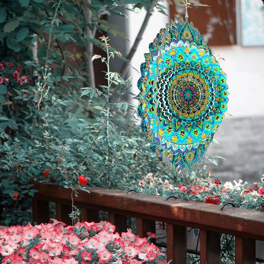 Wind Spinner Mandala Peacock Blue Ocean,Wind Spinner for Yard and Garden,Gifts for Women Mom Grandma Wife Father,12Inch 3D Kinetic Yard Art Decorations Outdoor&Indoor Christmas Decor