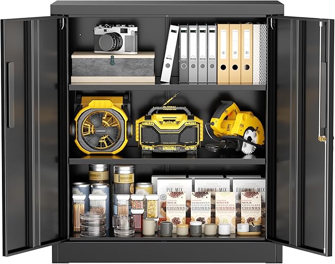 Greenvelly Metal Garage Storage Cabinet, Black 36" Locking File Cabinet with 2 Doors and Adjustable Shelves for Home Office,School