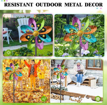 Metal Wind Spinners Outdoor, 360° Wind Sculpture Spinner with Metal Stake, Waterproof Spinners Green Kinetic Wind Spinner for Yard Lawn Decor (A- Colourful 1PC)