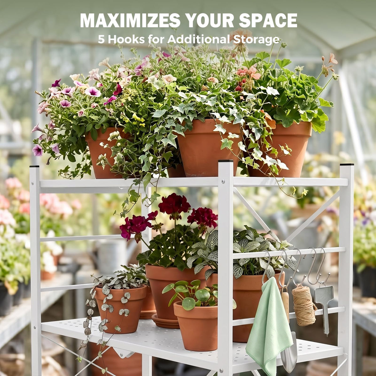 EAGLE PEAK 4-Tier Foldable Greenhouse Shelf, Heavy Duty Metal Storage Rack, No Assembly Steel Shelving Unit, Plant Stand for Greenhouse and Multi-Use Storage, 28”x14.6”x44.7”, 520 lbs, 1 Pack, White