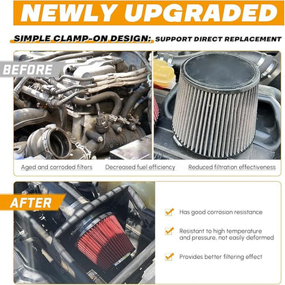 PTNHZ Universal Red 2.5" 63mm High Flow Cold Air Intake Cone Air Filter Power Intake Air Inlet System Air Cleaner
