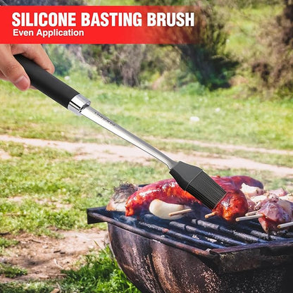 Grill Accessories Heavy Duty BBQ Set Gifts for Men/Women - Premium Stainless Steel Spatula, Fork, Brush & Tongs, Barbecue Utensils Tool Kit Gift for Grilling Lover Outdoor