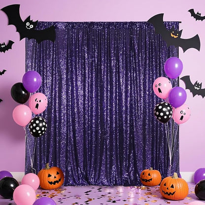 Poise3EHome Purple Sequin Backdrop,8FT x 10FT Sequin Photography Backdrop Curtain for Party Decoration, Purple