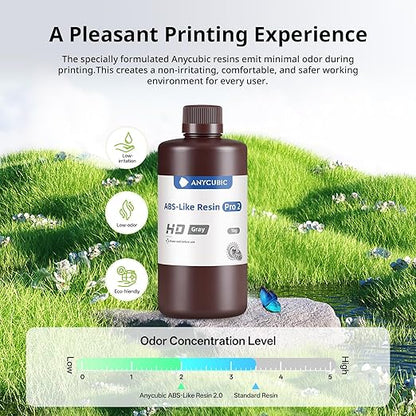 ANYCUBIC 2nd Gen Resin Technology ABS-Like Resin 2.0, 3D Printer Resin with High Toughness, More Precise Details, Low Odor, Wide Compatibility for All LCD Resin 3D Printers (Clear Green, 1kg)