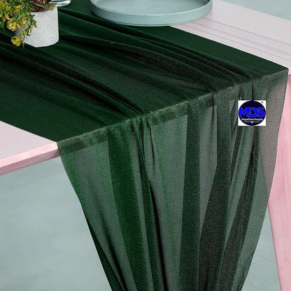 MDS 5 Pack 10ft Chiffon Table Runner 29 x 120 Inches Sheer Wedding Runner Romantic Rustic Table Runner for Wedding Decorations, Birthday Parties, Bridal Shower Party Arch Decor - Hunter Green