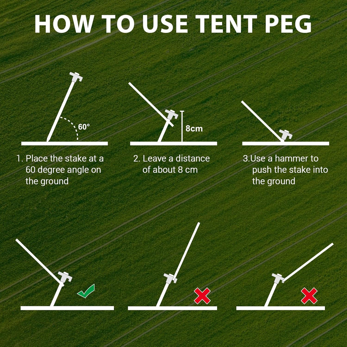 Eurmax USA Galvanized Non-Rust Camping Family Tent Pop Up Tent Stakes Canopy Anchors Heavy Duty 10pc-Pack, with 4x10ft Ropes & 1 White Stopper