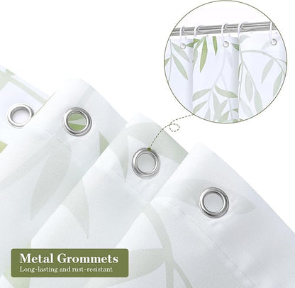 MitoVilla Sage Green Long Shower Curtain Set 72 x 78, Plant Leaves Fabric Shower Curtains 78 inch Long for Rustic Bathroom Decor, Chic Vintage Shower Curtain with Hooks