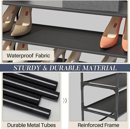 TY ARTS & CULTURE 2 Pack 10-Tiers Shoe Rack Organizer, Sturdy Metal Pipes & Durable Non-Woven Fabric, Space Saving Tall Shoe Shelf Hold 80-100 Pairs, Shoe Racks for Entryway (Black)