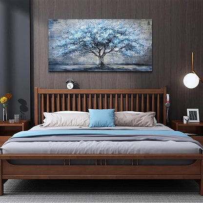 Canvas Wall Art for Living Room Wall Decor for Bedroom Office Modern Hotel Wall Decorations Blue Tree Landscape Paintings Abstract Pictures Artwork Room Aesthetic Home Decor 20x40 in