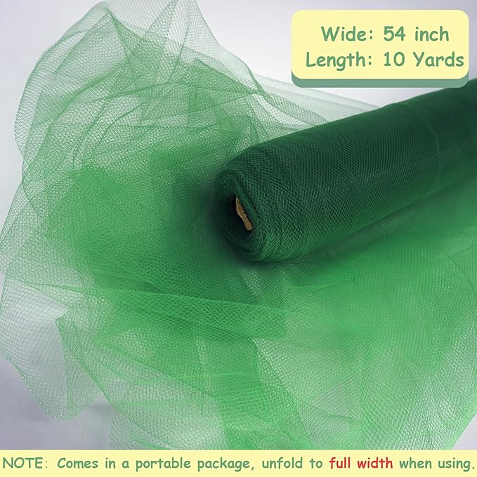 Tulle Fabric Rolls, 54 Inch by 10 Yards (30 ft) Tulle Ribbon for Wedding Party Decoration Sheer Fabric Spool Bolt, Ceiling Decor, Tutu Skirt, Christmas Gift Wrapping, Soft & Drape (Hunter Green)