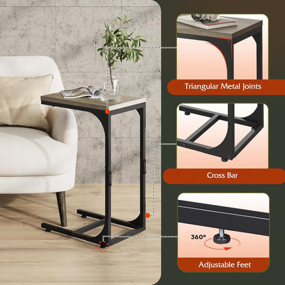 WLIVE C Shaped End Table, Small Couch Side Tables with Metal Frame, Sofa Table TV Tray for Living Room, Bedroom, Greige