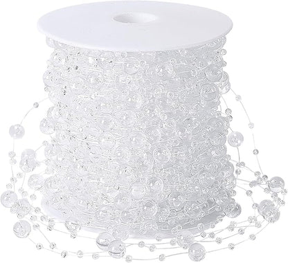 JULBEAR Beads Garland Decoration, 1Rolls 131Feet Clear Christmas Pearl Strands Chain Bead Garland for Christmas Tree Fireplace Wreath Gift Bouquet Crafts Wrapping Wedding Party Centerpieces