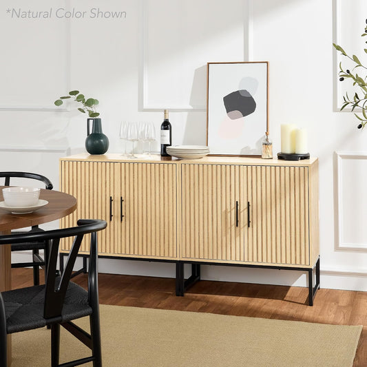 Best Choice Products Slatted Sideboard Buffet Cabinet, Entryway Table, Accent Storage Cabinet, Console Table for Hallway, Living Room, Dining Room – Black