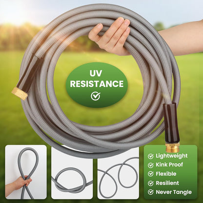 KLABB 36FT Garden Hose 5/8" with Solid Brass Connectors & 10-Function Nozzle, Lightweight Flexible PET Steel Hose with Adjustable Straps, No-Kink, Rustproof & Leak-Free for Garden & Outdoor Cleaning