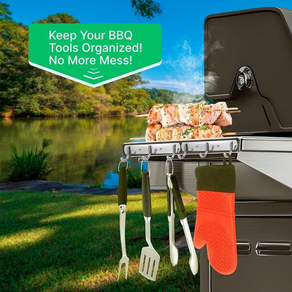 TidyFriend Grill Hooks for Utensils, 2 Pack Heavy Duty BBQ Grill Utensil Holder with 8 Screws, Metal Grill Tool Hanger for Char-Broil, Weber, Blackstone, and Charcoal Grills