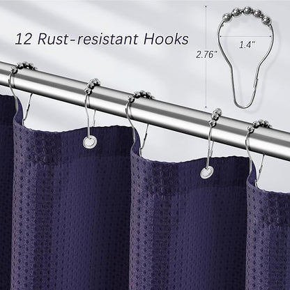 Waterproof Fabric Shower Curtain Extra Long Waffle Weave Heavy Duty Bathroom Shower Curtain Set, 256GSM Weighted Thick Shower Curtain with 12 Rust-Resistant Hooks,72Wx84H Purple