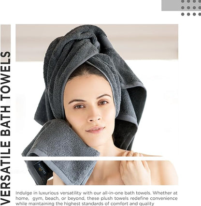 600 GSM 100% Cotton Bath Towels, White, Set of 2, Highly Absorbent, Plush, Soft, Quick Dry, 2 Pieces Combed Cotton Luxury Towels for Hotels, Spa, Salon, Bathroom, Dorm, Pack of 2