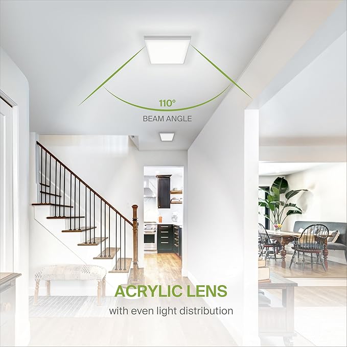 ASD LED 12" Square Flush Mount Ceiling Light Fixture, Low Profile Surface Lighting | 5CCT, Dimmable, Ultra-Thin, ETL Listed | 24W 1700LM 2700-6000K 120V | Kitchen, Bedroom, Hallway Lamp | White