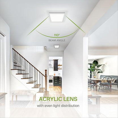 ASD LED 12" Square Flush Mount Ceiling Light Fixture, Low Profile Surface Lighting | 5CCT, Dimmable, Ultra-Thin, ETL Listed | 24W 1700LM 2700-6000K 120V | Kitchen, Bedroom, Hallway Lamp | White