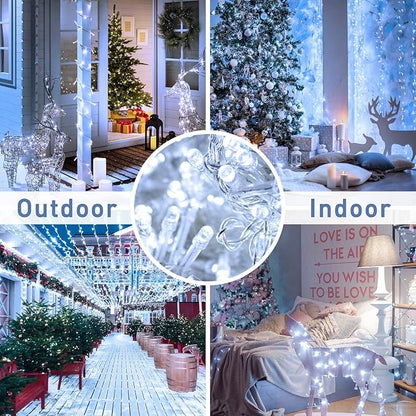 JMEXSUSS 250 LED White Christmas Lights Indoor Outdoor, 91.5ft Connectable Christmas String Lights 8 Modes, Clear Wire Twinkle String Light Plug in for Bedroom Wedding Garden Party Decoration