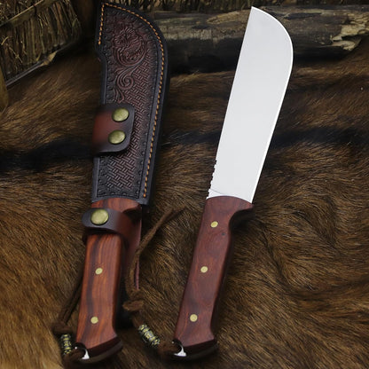 BA-KOR USA 8mmDC53 steel 35CM (14 ") full Tang fixed knife with leather sheath and (5.9 ") ceria ignition head, suitable for outdoor hunting, camping, clearing, adventure, fishing, EDC, BBQ (BA-K0a(8mm))