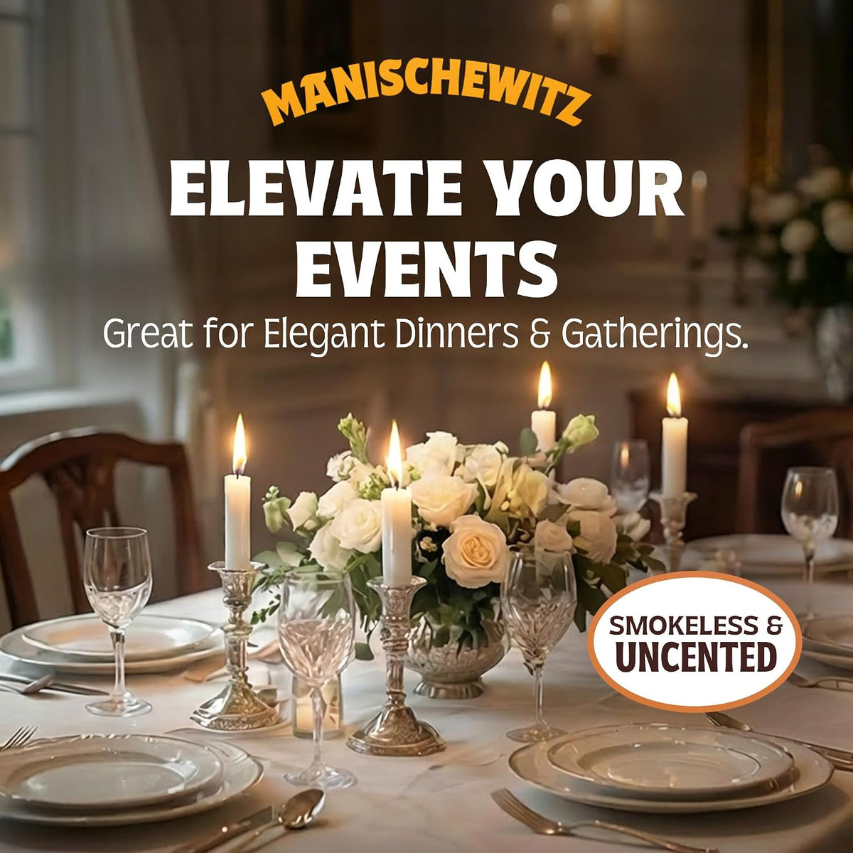 Manischewitz Shabbat Candles 72 Count | Burns for 3 Hours, Fits Standard Candlestick Holders, Perfect for Shabbos and Holidays