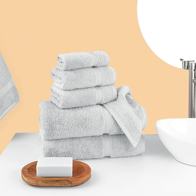Chakir Turkish Linens Luxury Spa and Hotel Quality Premium Cotton 6-Piece Towel Set (2 x Bath Towels, 2 x Hand Towels, 2 x Washcloths, Silver Gray)